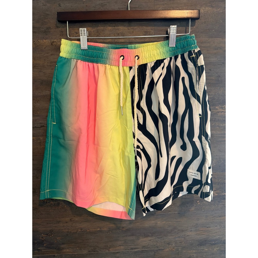 Duvin Design Co Kids Swim Trunks XL Rainbow Ombre Zebra Print Board Shorts